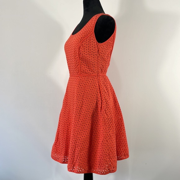 Sophie Max Eyelet Orange Dress, cinched waist, Size Small - Picture 5 of 12